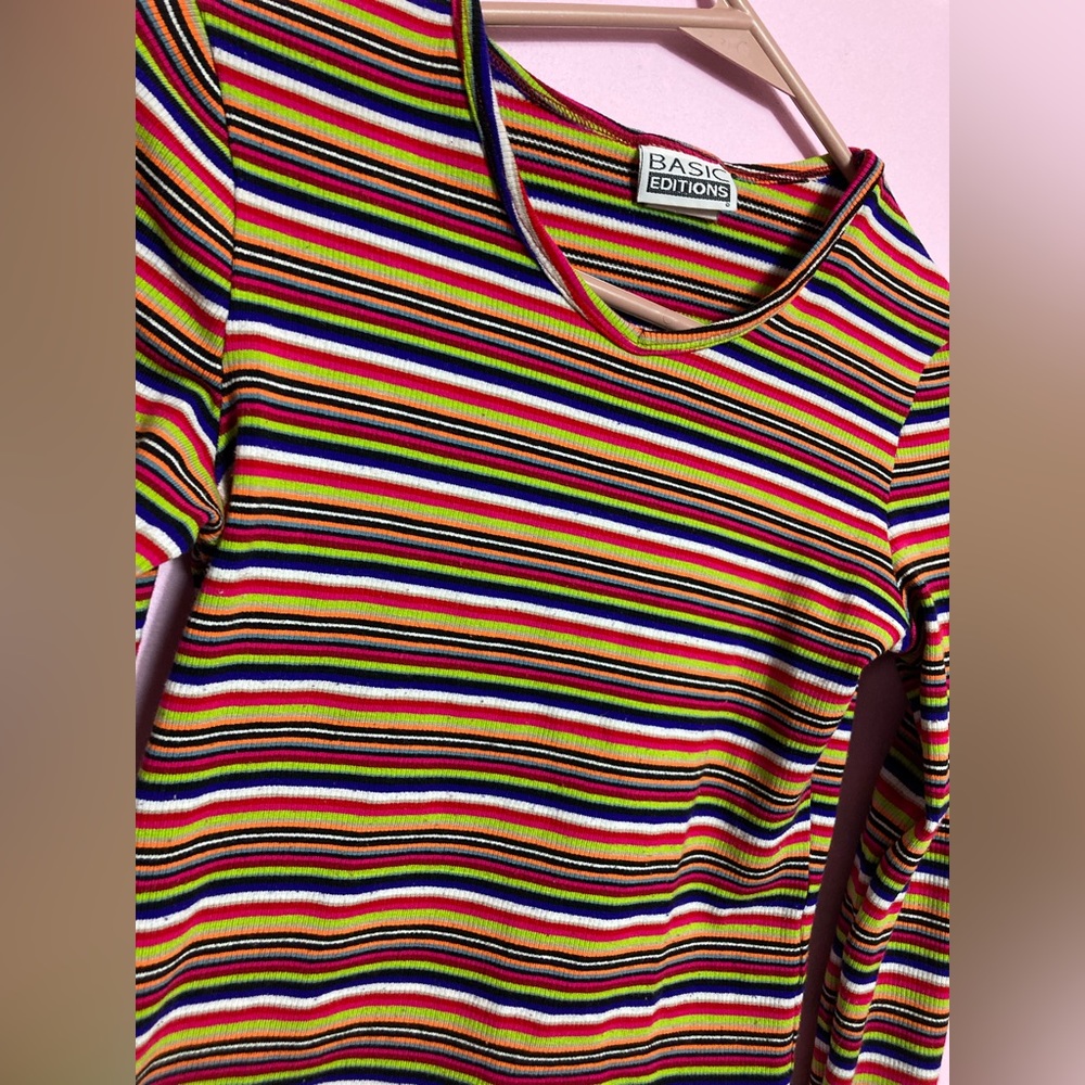 Vintage Multi Basic Editions Rainbow Stripe Long … - image 3